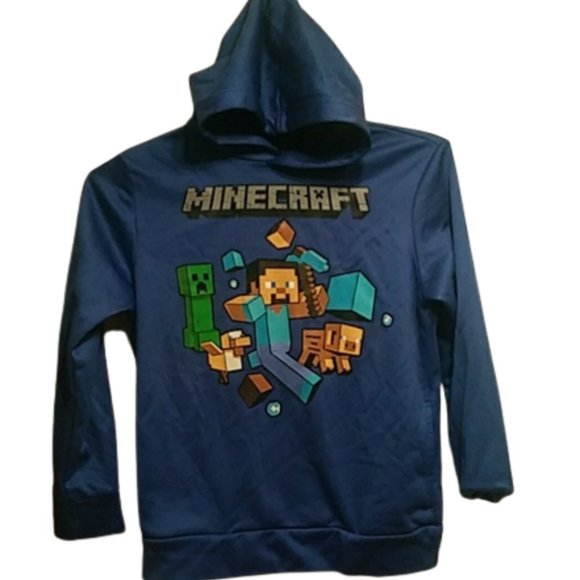 Mojang Jinx Minecraft Boys Blue Creeper Long Sleeve Hoodie Size L 10/12 - Picture 1 of 2